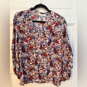 LOFT Women's Vibrant Floral Blouse - Red, Blue, Brown